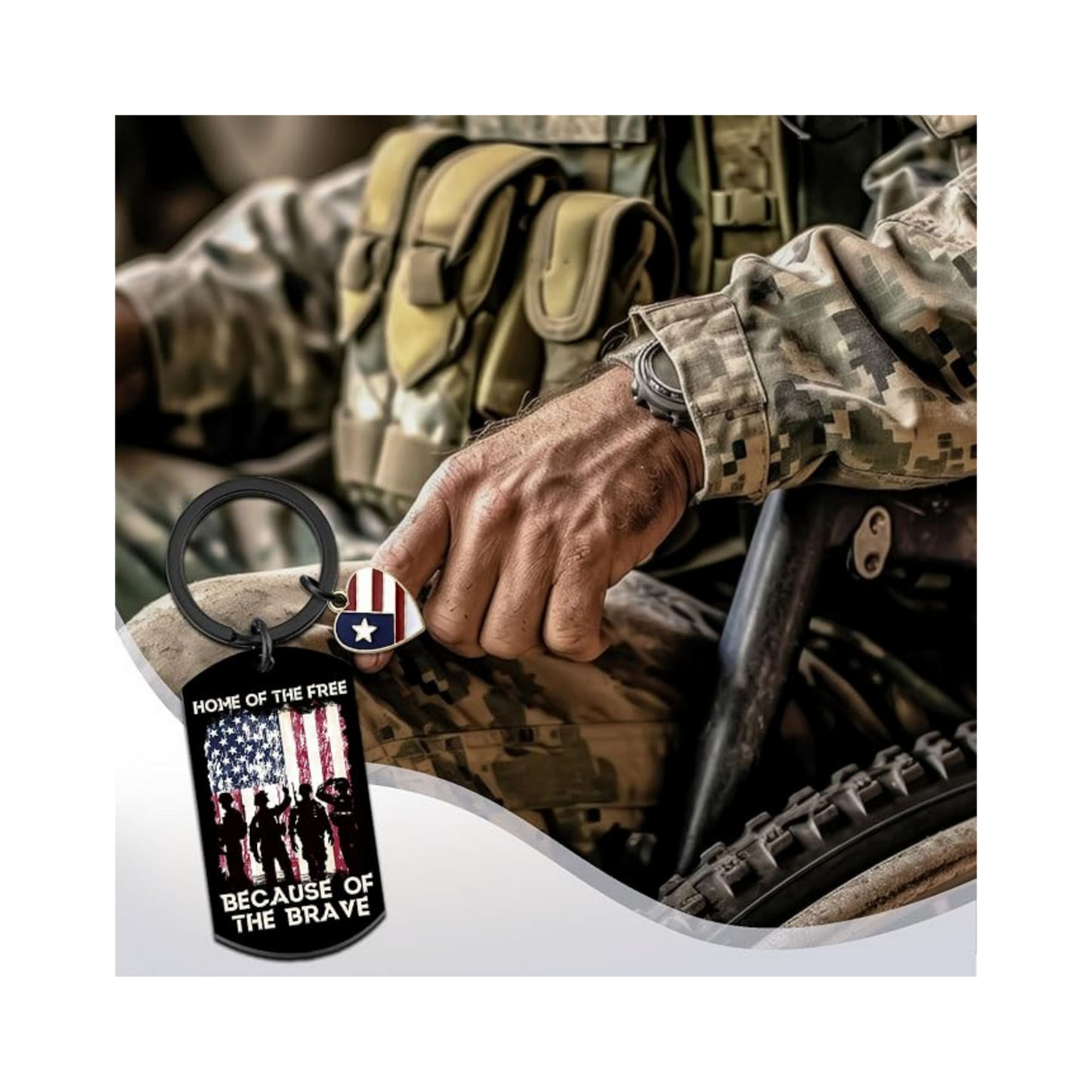Home of the Free Because of the Brave Keychain | Patriotic Veteran Gift