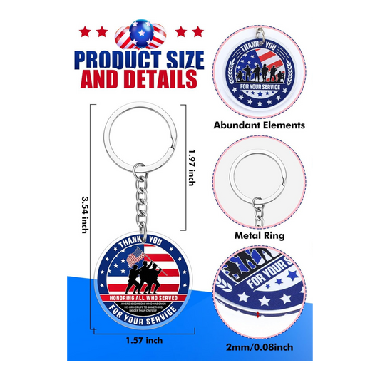 Patriotic Keychain | Thank You for Your Service Military USA Keyring (Assorted Design)