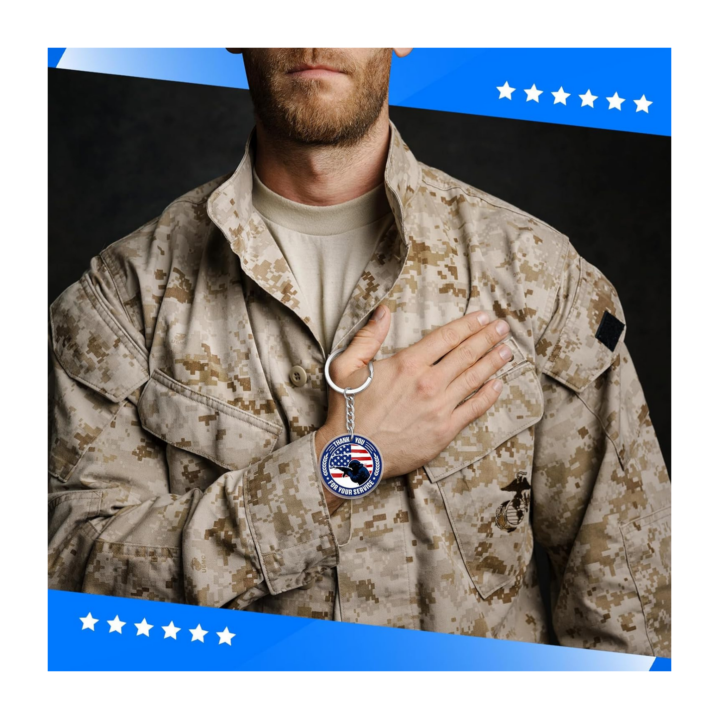 Patriotic Keychain | Thank You for Your Service Military USA Keyring (Assorted Design)