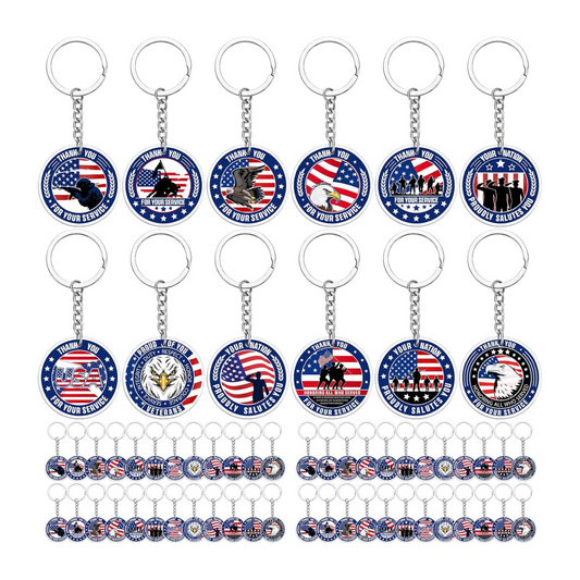 Patriotic Keychain | Thank You for Your Service Military USA Keyring (Assorted Design)