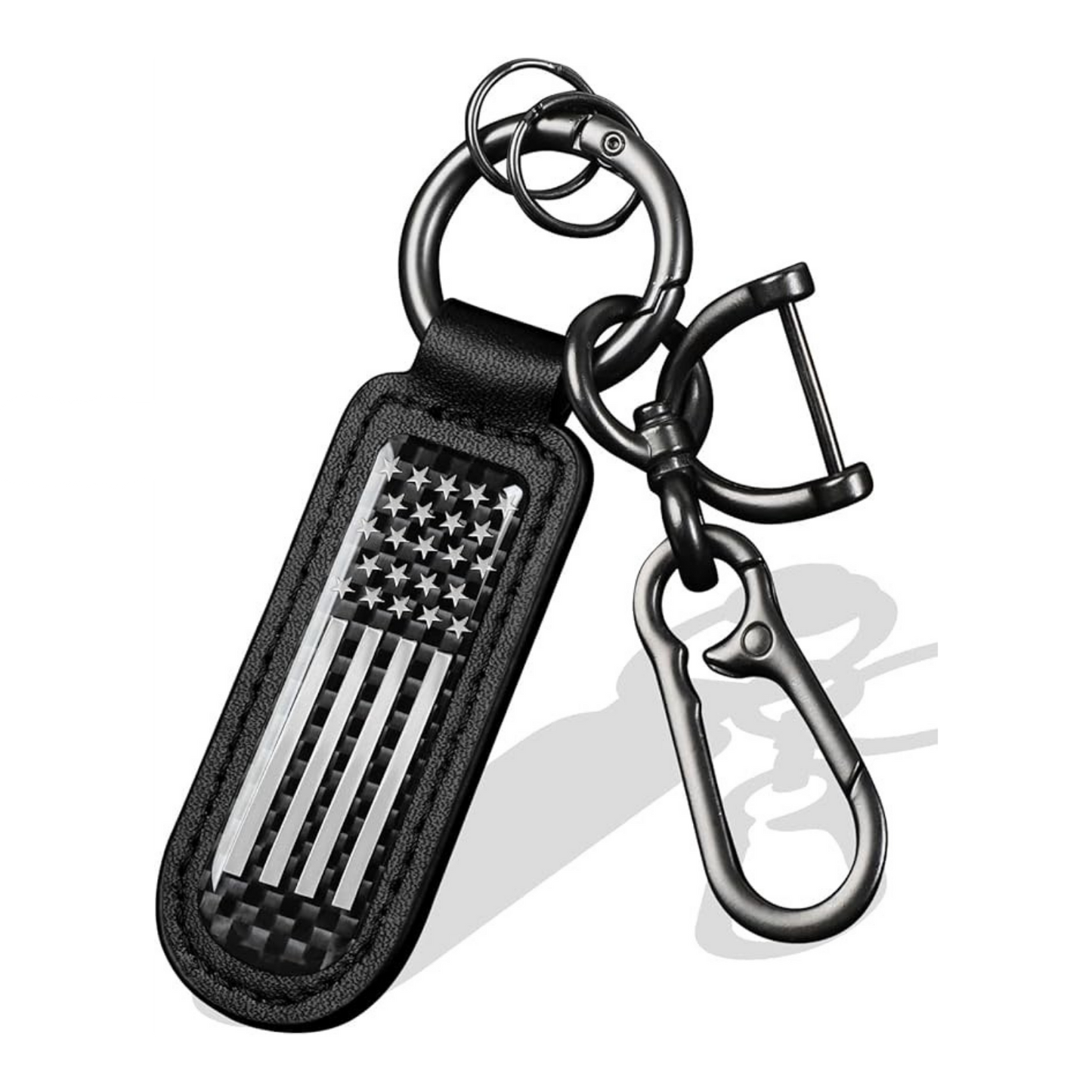 American Flag Carbon Fiber Keychain | Patriotic Leather Key Holder