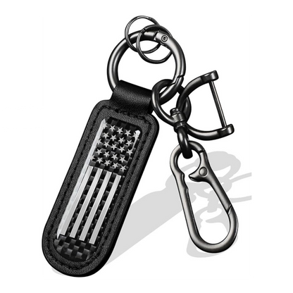 American Flag Carbon Fiber Keychain | Patriotic Leather Key Holder