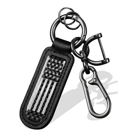 American Flag Carbon Fiber Keychain | Patriotic Leather Key Holder
