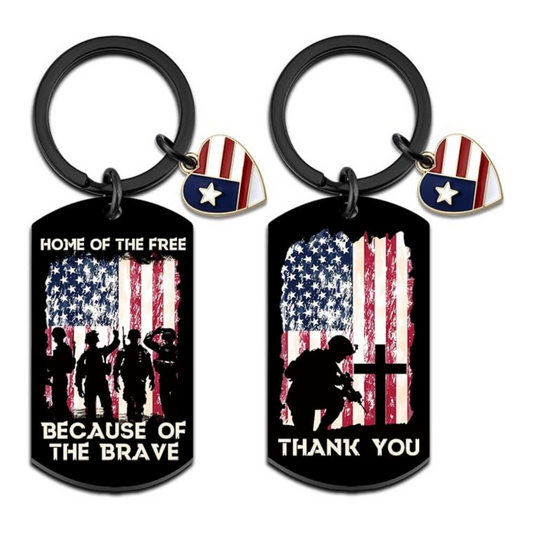 Home of the Free Because of the Brave Keychain | Patriotic Veteran Gift