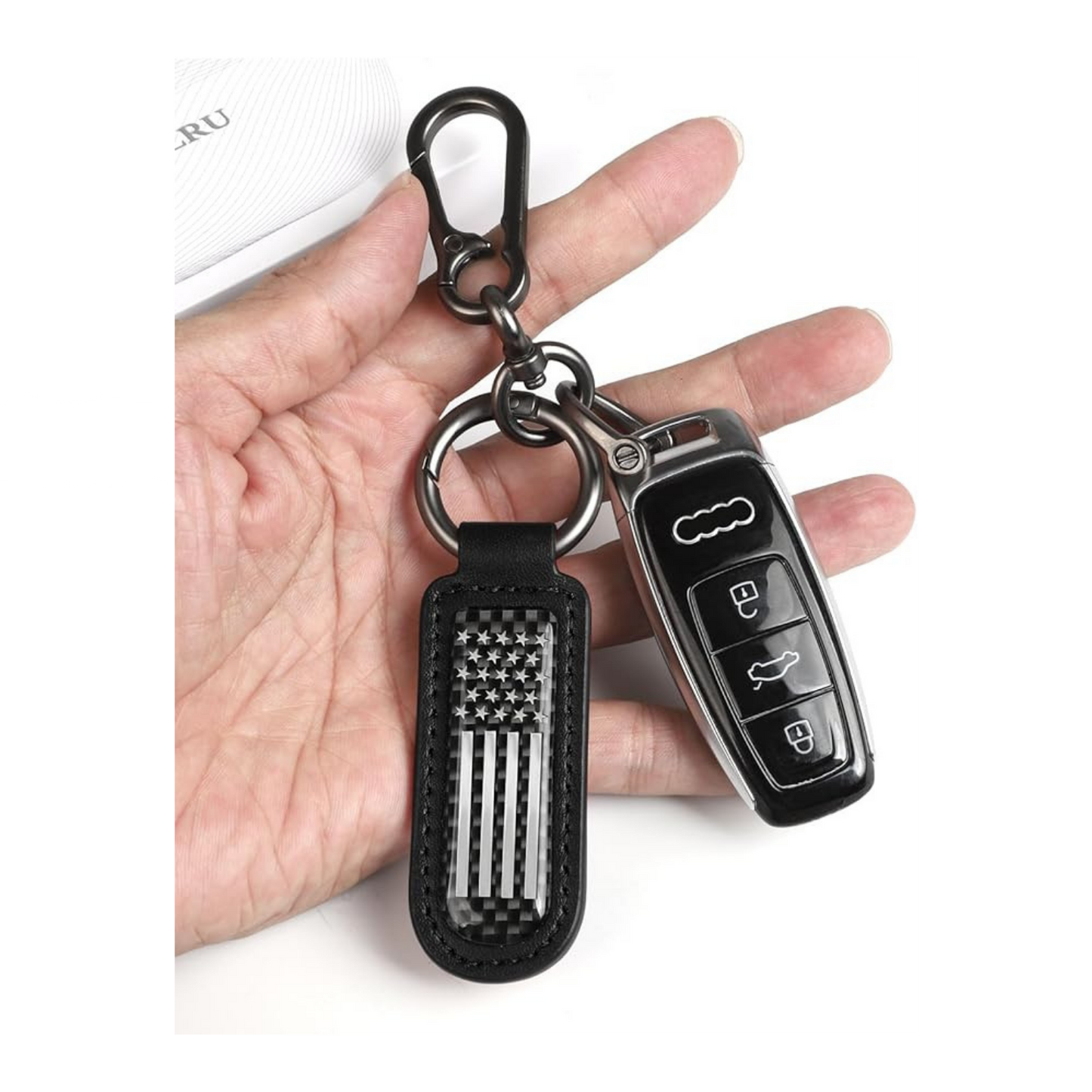 American Flag Carbon Fiber Keychain | Patriotic Leather Key Holder