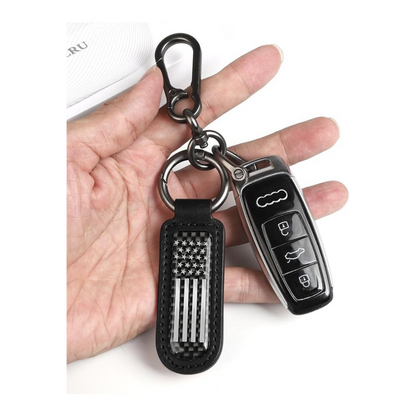 American Flag Carbon Fiber Keychain | Patriotic Leather Key Holder
