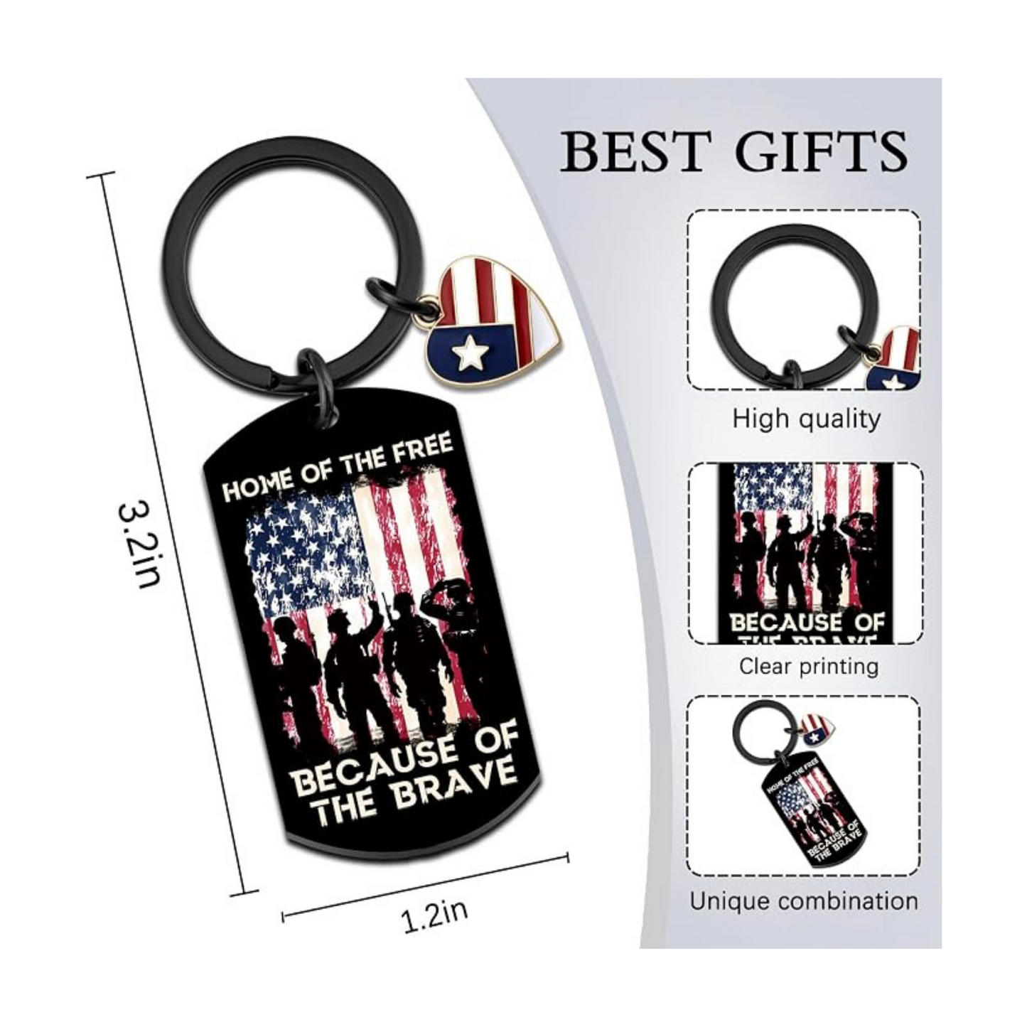 Home of the Free Because of the Brave Keychain | Patriotic Veteran Gift