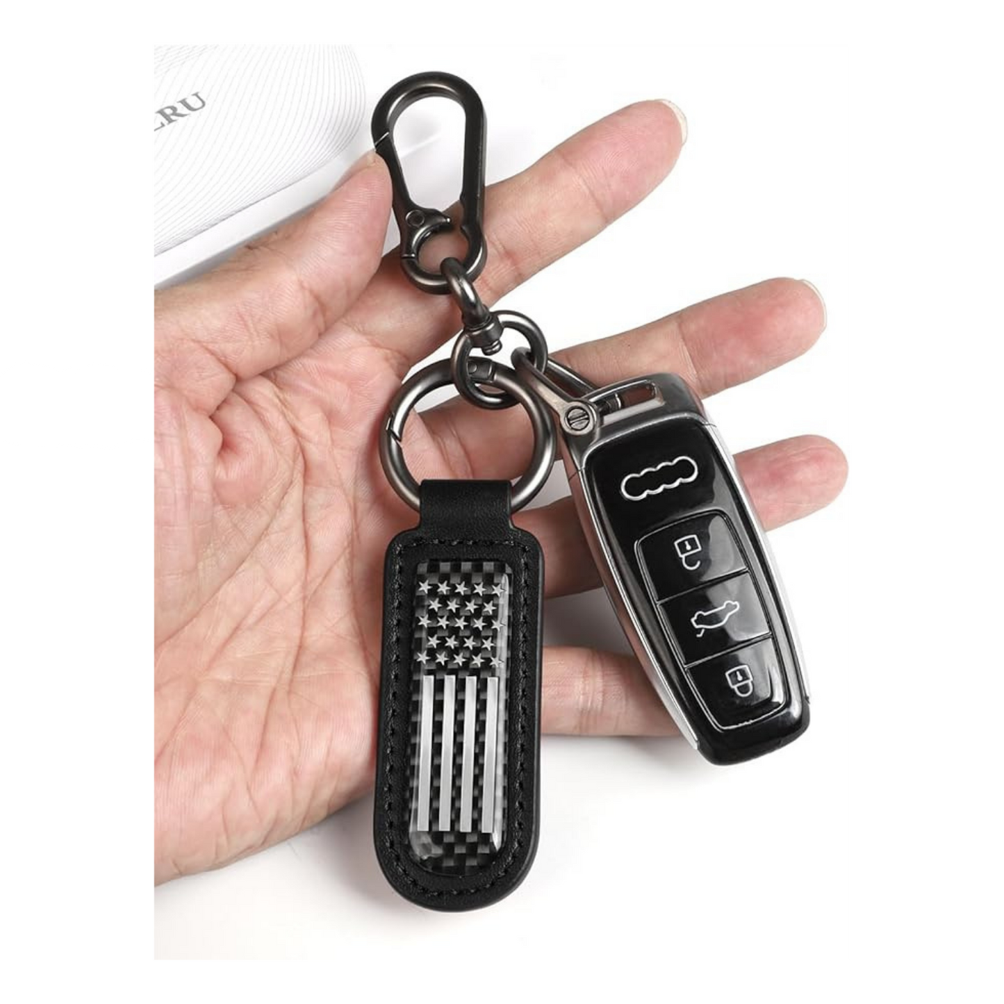 American Flag Carbon Fiber Keychain | Patriotic Leather Key Holder