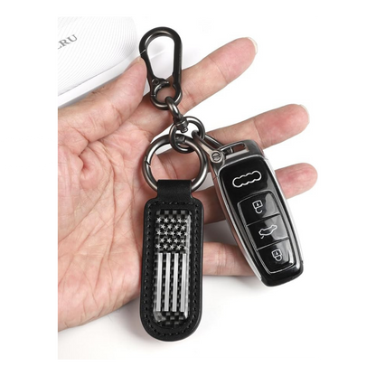 American Flag Carbon Fiber Keychain | Patriotic Leather Key Holder