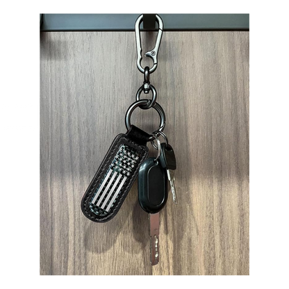 American Flag Carbon Fiber Keychain | Patriotic Leather Key Holder