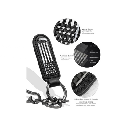 American Flag Carbon Fiber Keychain | Patriotic Leather Key Holder