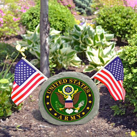 U.S. Army Garden Stone with Flags - 10"