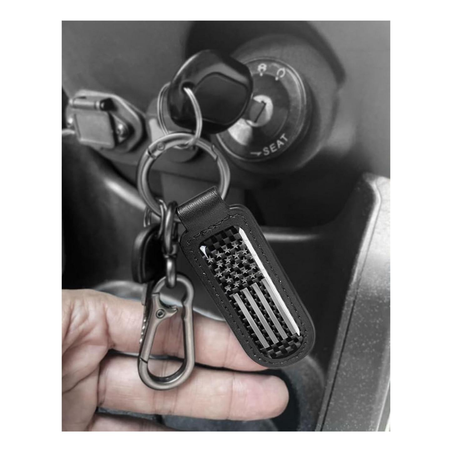 American Flag Carbon Fiber Keychain | Patriotic Leather Key Holder