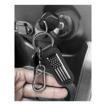 American Flag Carbon Fiber Keychain | Patriotic Leather Key Holder