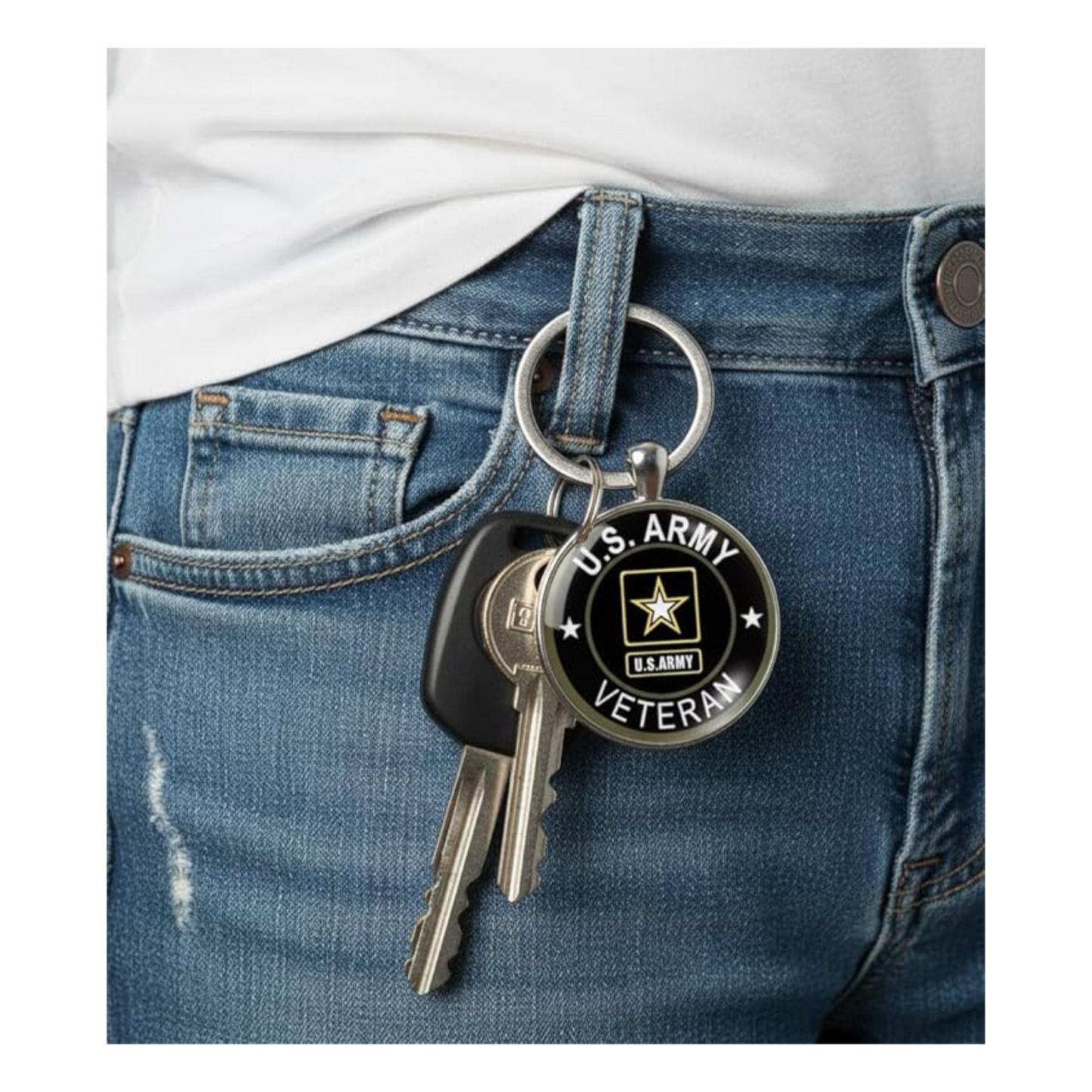 Military Veteran Round Keychain