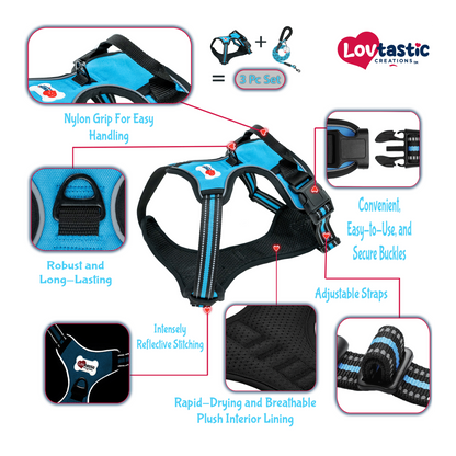 Lovtastic Creations™ No-Pull Dog Harness - with Strong & Durable Dog Leash & Free Poopbag Holder 3pcs Set | Reflective No-Choke Pet Harness