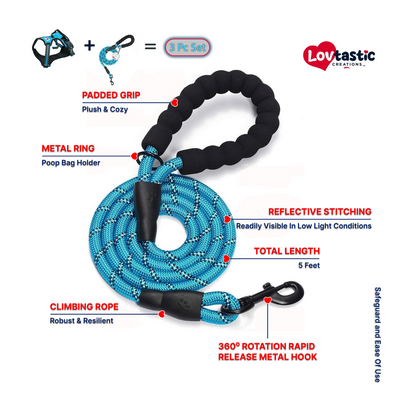 Lovtastic Creations™ No-Pull Dog Harness - with Strong & Durable Dog Leash & Free Poopbag Holder 3pcs Set | Reflective No-Choke Pet Harness