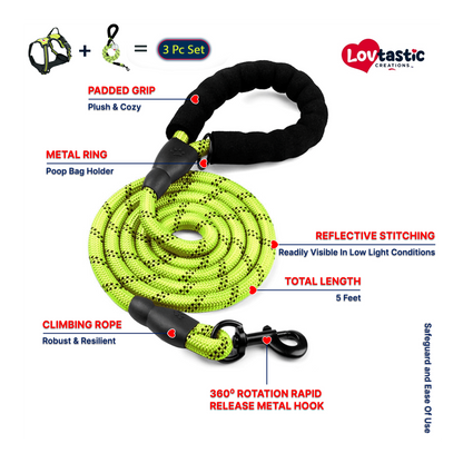 Lovtastic Creations™ No-Pull Dog Harness - with Strong & Durable Dog Leash & Free Poopbag Holder 3pcs Set | Reflective No-Choke Pet Harness