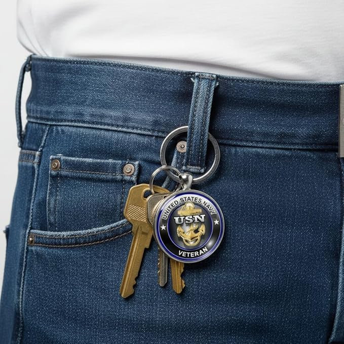 Military Veteran Round Keychain