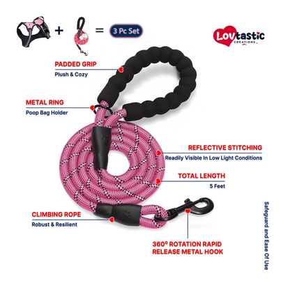 Lovtastic Creations™ No-Pull Dog Harness - with Strong & Durable Dog Leash & Free Poopbag Holder 3pcs Set | Reflective No-Choke Pet Harness