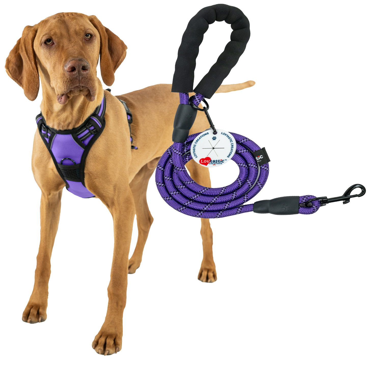 Lovtastic Creations No Pull Dog Harness - with Strong & Durable Dog Leash & Free Poopbag Holder 3pcs Set | Reflective No-Choke Pet Harness