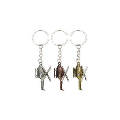 Helicopter Airplane Bronzed Metal Alloy Key Chain