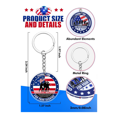 Patriotic Keychain | Thank You for Your Service Military USA Keyring (Assorted Design)