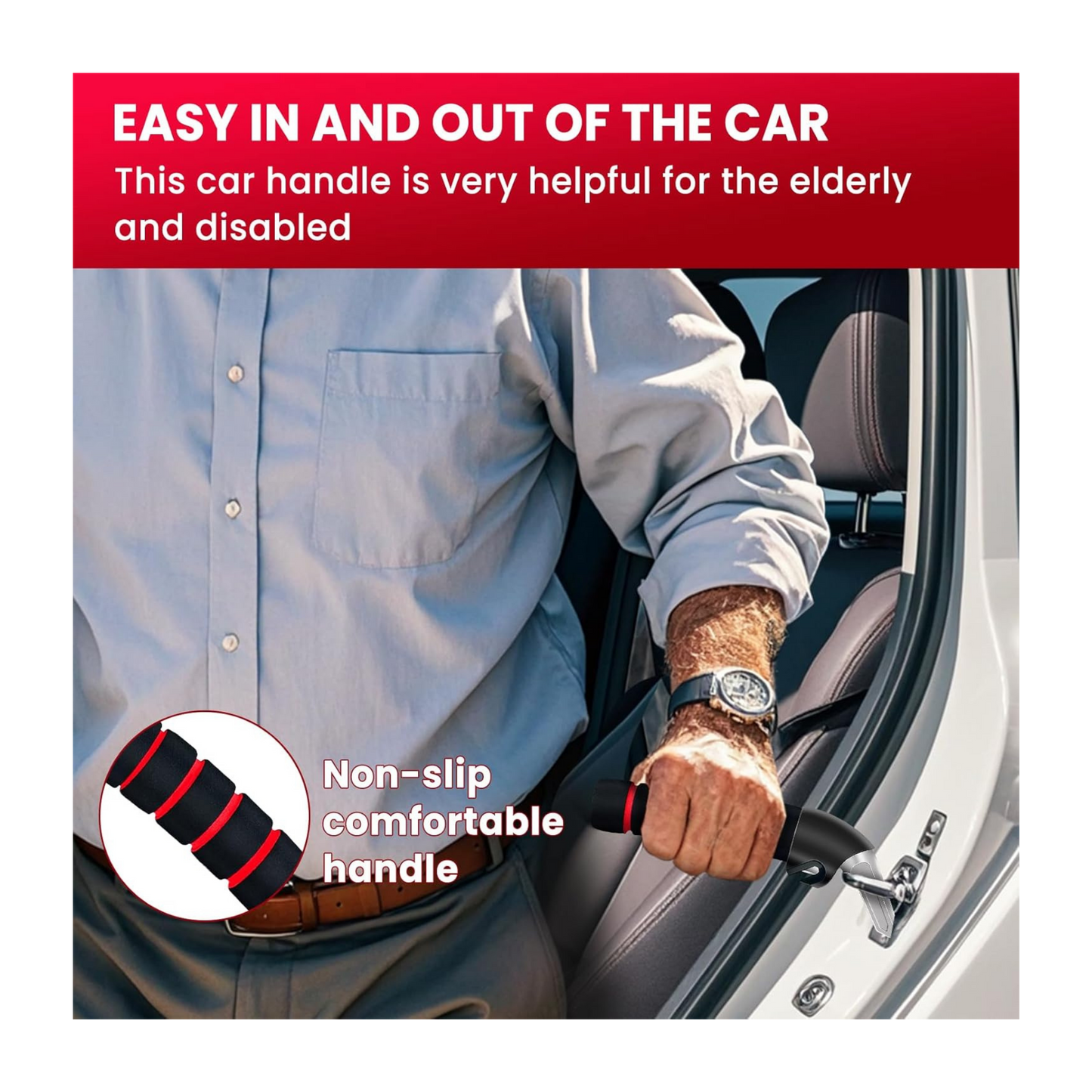 Car Door Assist Handle | Elderly & Handicap Vehicle Support Grip Tool (400lb Capacity)