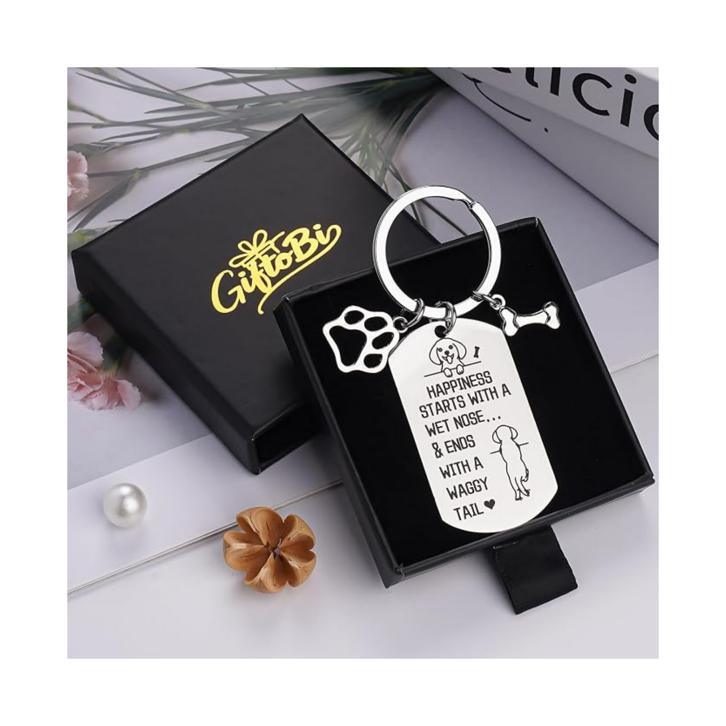 Dog Lover Keychain | “Wet Nose & Waggy Tail” Paw Charm Keyring