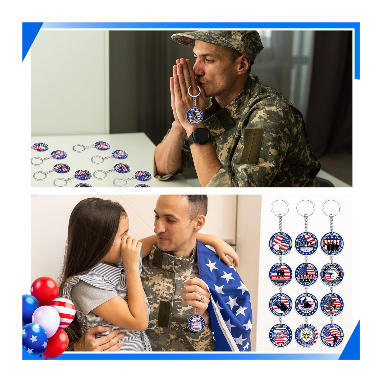 Patriotic Keychain | Thank You for Your Service Military USA Keyring (Assorted Design)