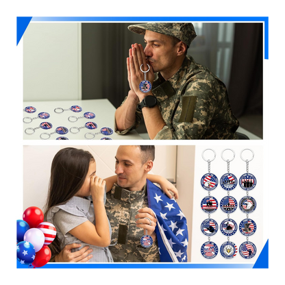 Patriotic Keychain | Thank You for Your Service Military USA Keyring (Assorted Design)