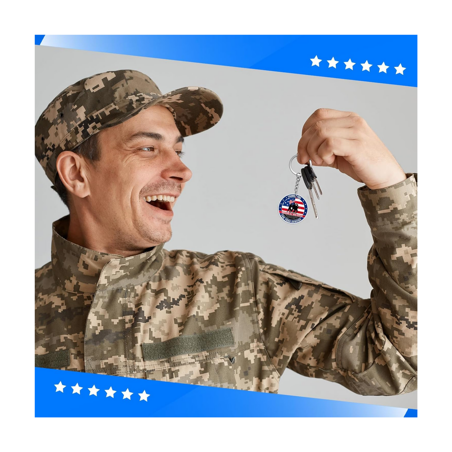 Patriotic Keychain | Thank You for Your Service Military USA Keyring (Assorted Design)
