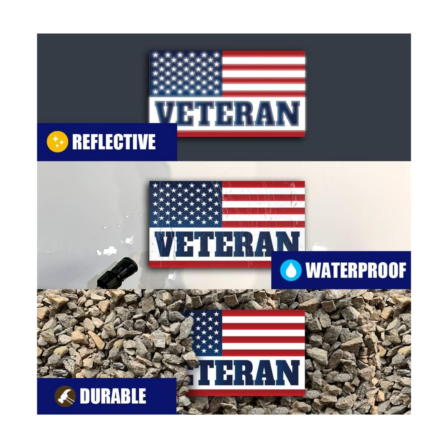 American Flag Veteran Car Magnet | Reflective Patriotic 7x4” Magnetic Sign