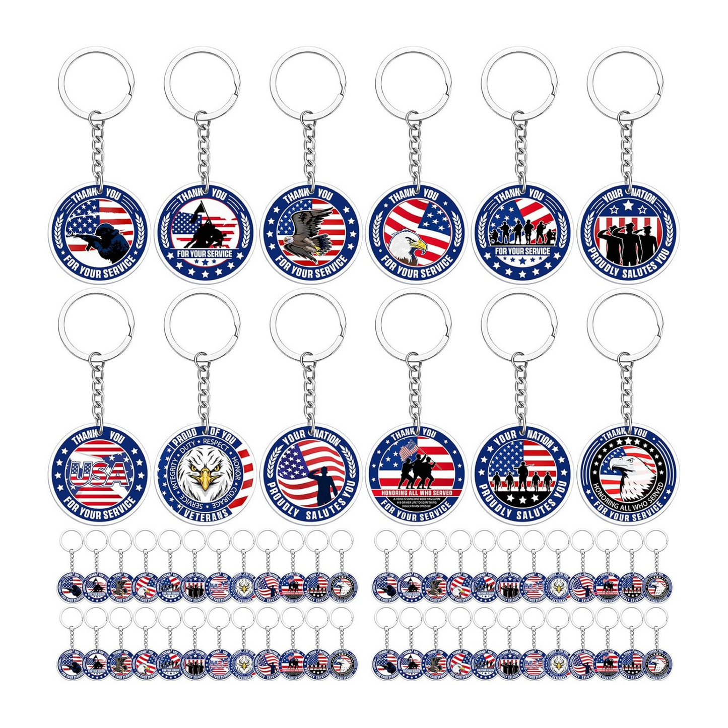 Patriotic Keychain | Thank You for Your Service Military USA Keyring (Assorted Design)