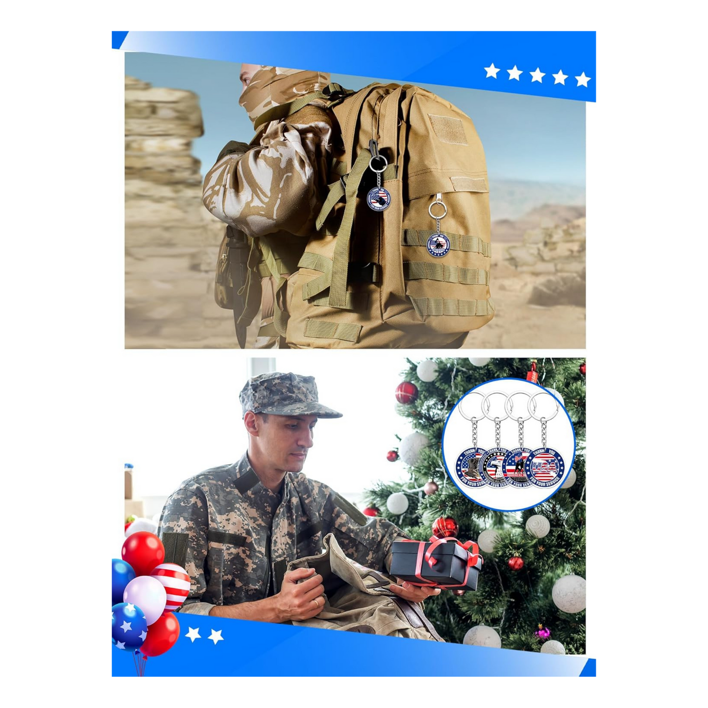 Patriotic Keychain | Thank You for Your Service Military USA Keyring (Assorted Design)