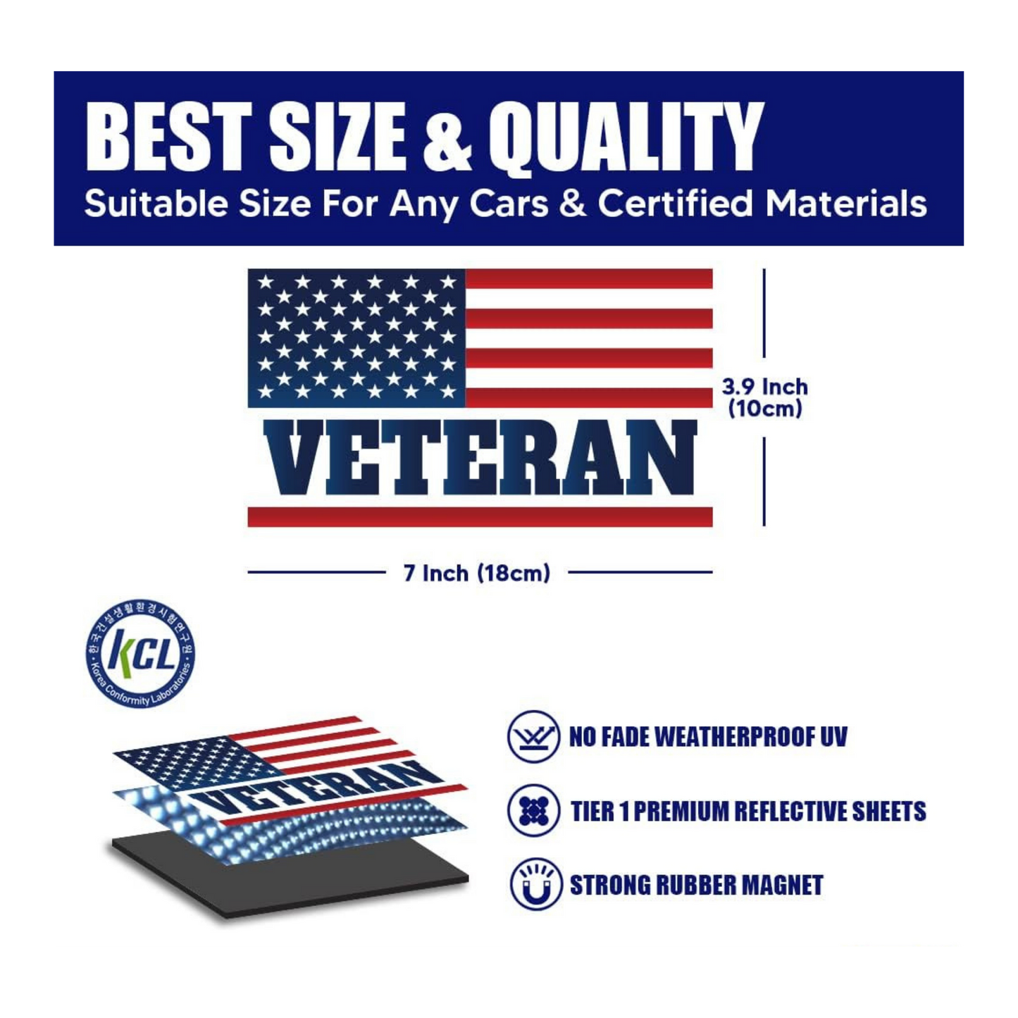 American Flag Veteran Car Magnet | Reflective Patriotic 7x4” Magnetic Sign