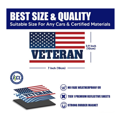 American Flag Veteran Car Magnet | Reflective Patriotic 7x4” Magnetic Sign
