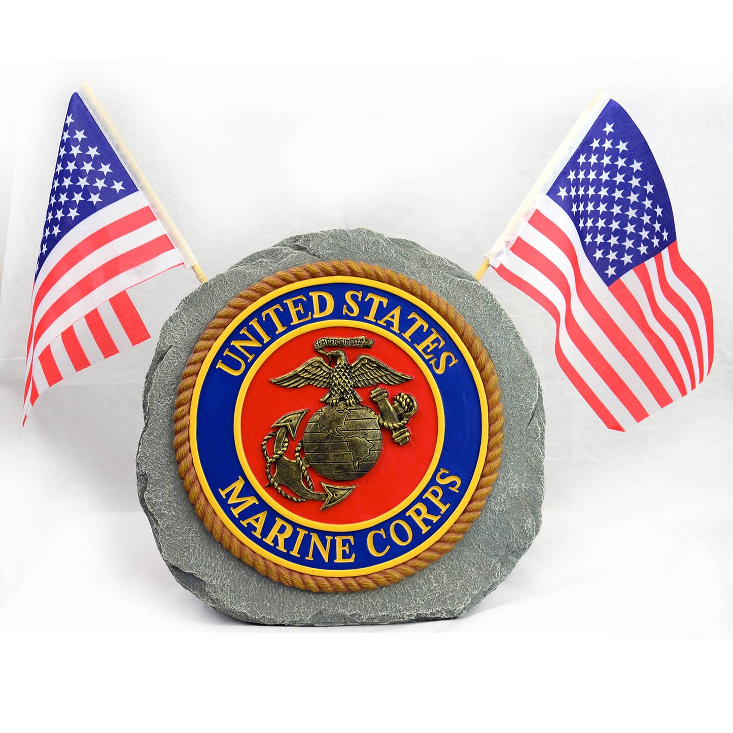U.S. Marines Garden Stone with Flags - 10"