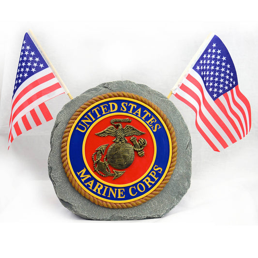 U.S. Marines Garden Stone with Flags - 10"