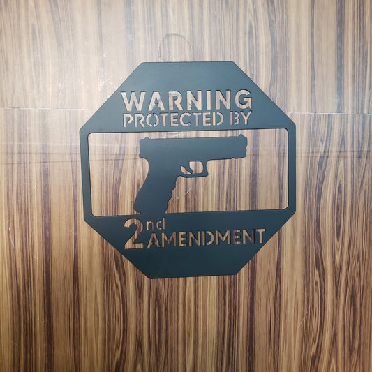 Second Amendment Warning Sign – No Trespassing Metal Gun Art for Yard, Gate, or Fence