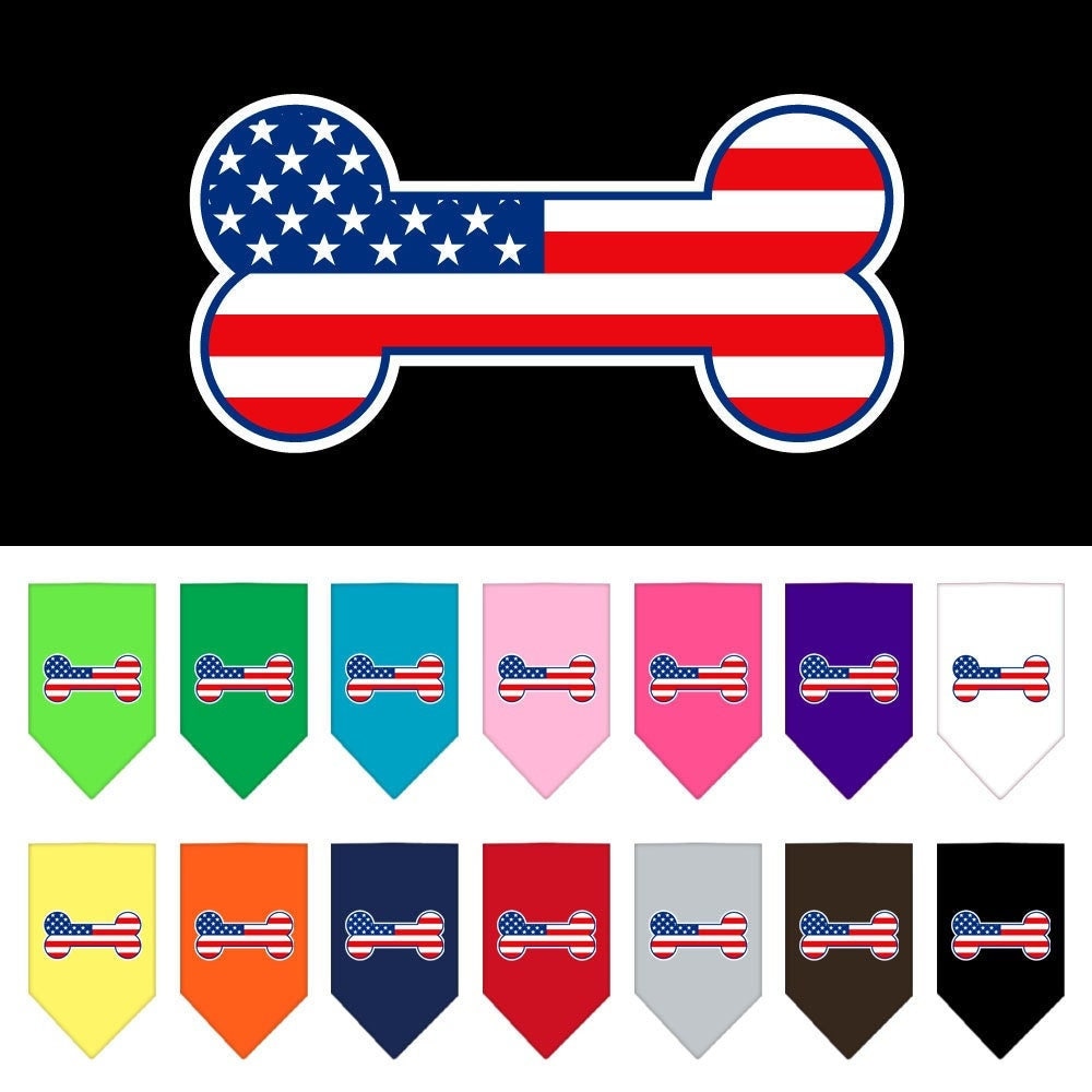 “Bone Shaped American Flag” Cotton Pet Bandana from As You Wish Apparel – Patriotic Dog Bandana