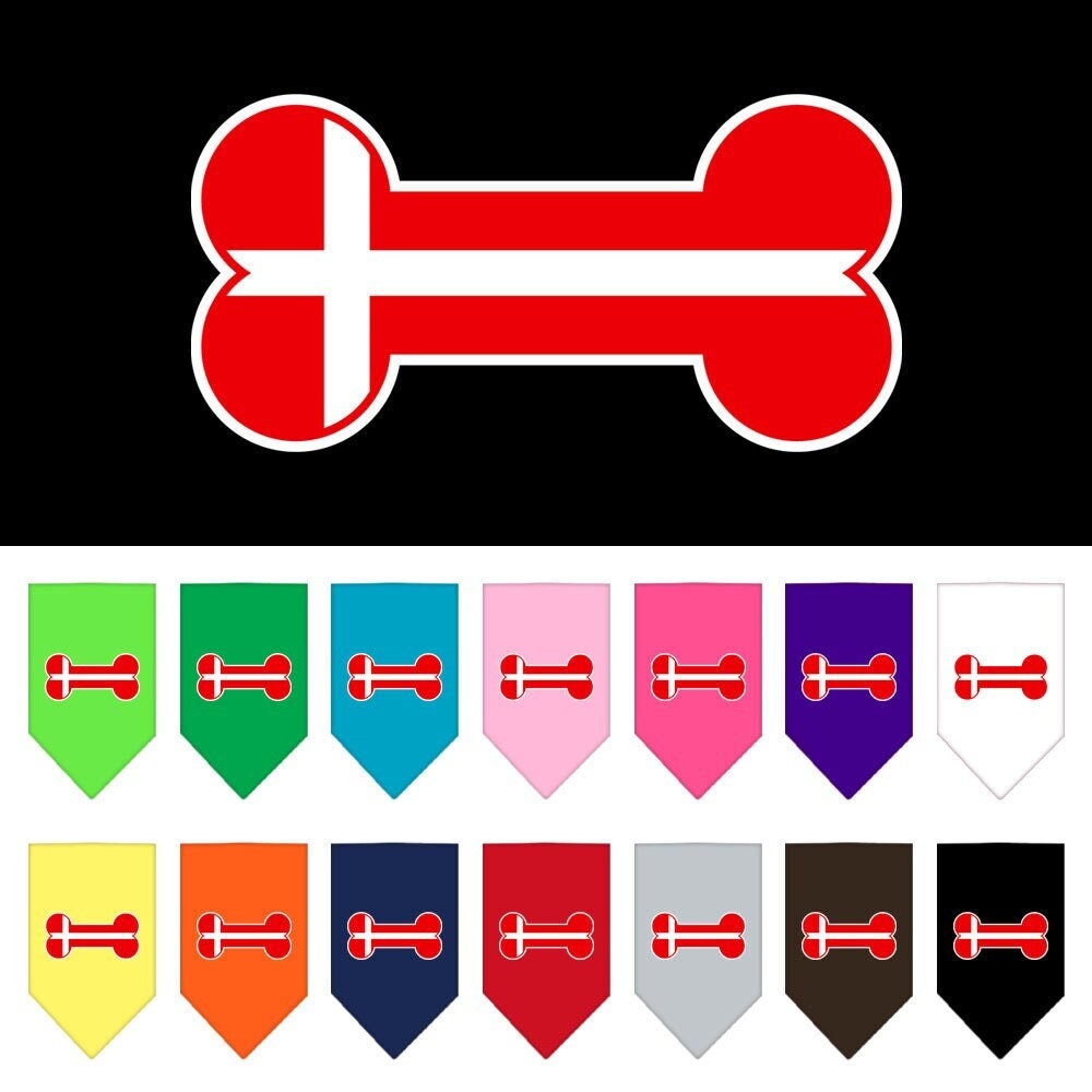 “Bone Shaped Denmark Flag” Cotton Pet Bandana from As You Wish Apparel – Patriotic Dog Bandana