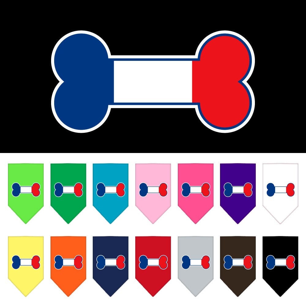 “Bone Shaped France Flag” Cotton Pet Bandana from As You Wish Apparel – French Pride Dog Bandana