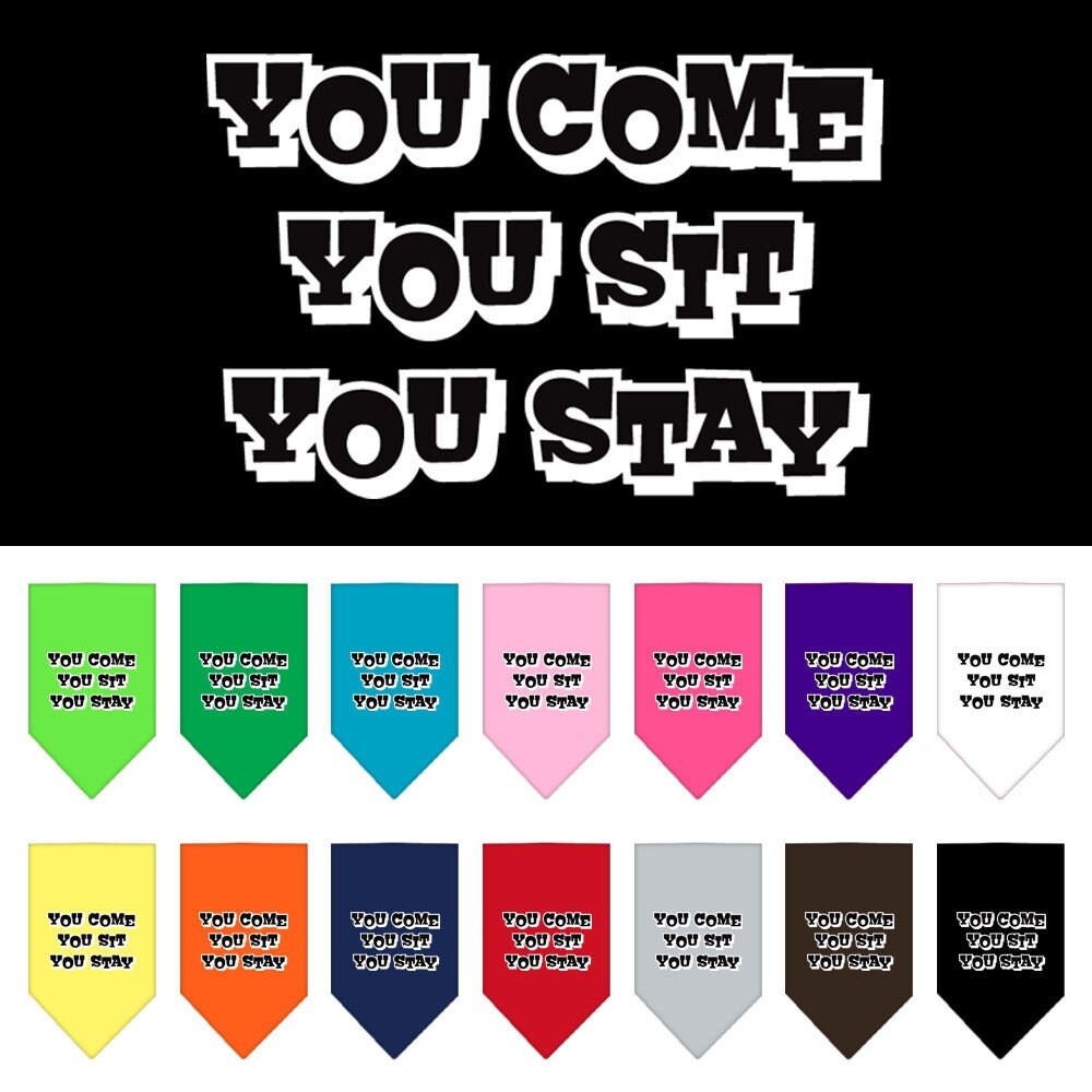 “You Come, You Sit, You Stay” Cotton Pet Bandana from As You Wish Apparel – Dog Humor Bandana