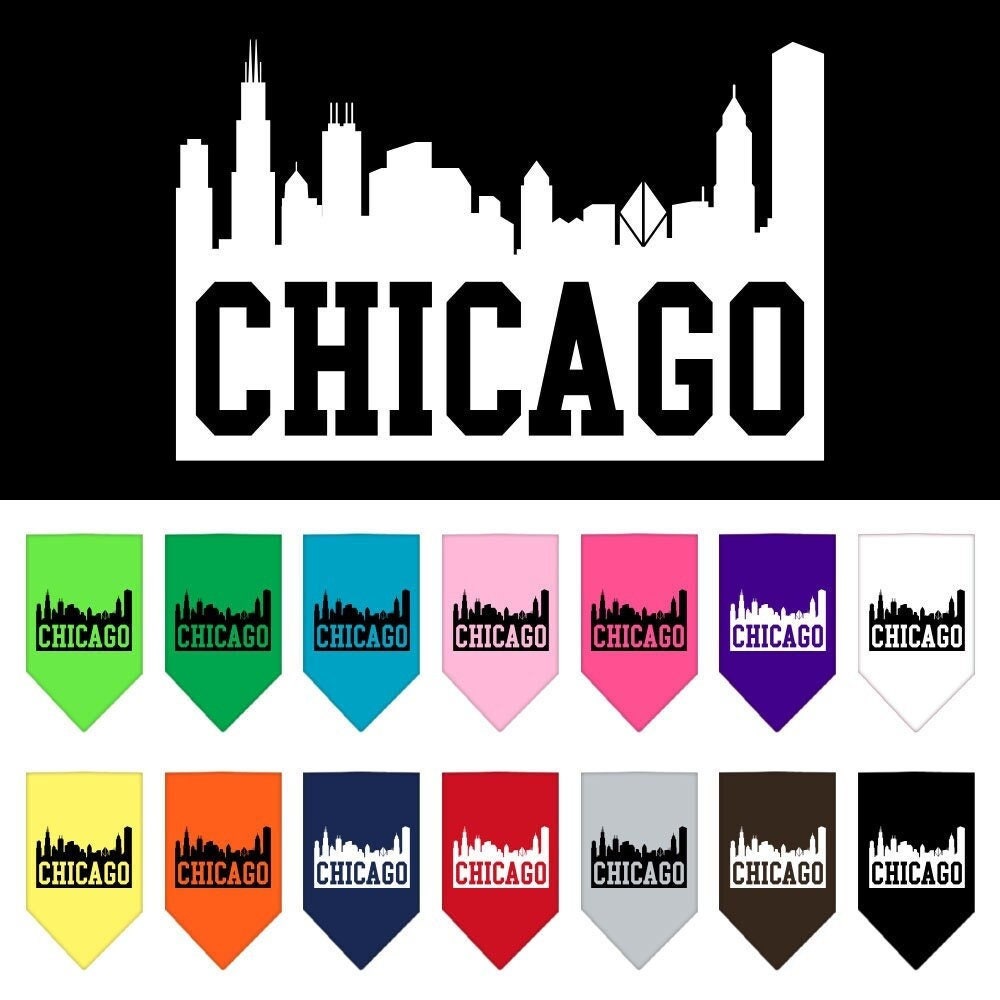 “Chicago Skyline” Cotton Pet Bandana from As You Wish Apparel – City Pride Dog Bandana